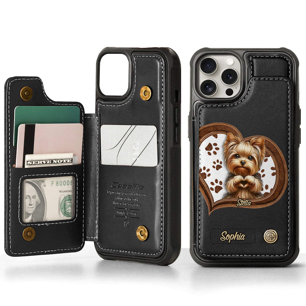Welpe/Kätzchen formt Herzhände – Personalisierte Hunde-Geldbörsen-Handyhülle