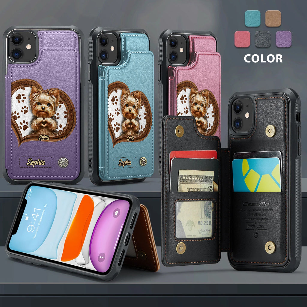 Welpe/Kätzchen formt Herzhände – Personalisierte Hunde-Geldbörsen-Handyhülle