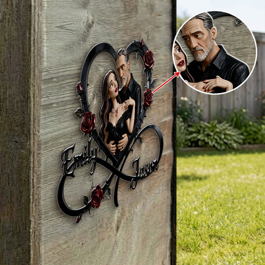 Gothic Theme Rose & Thrones Wall Art For Couple, King of the Perky Goths Style Wall Decor - Personalized Couple 3D Printed Cut Metal Sign