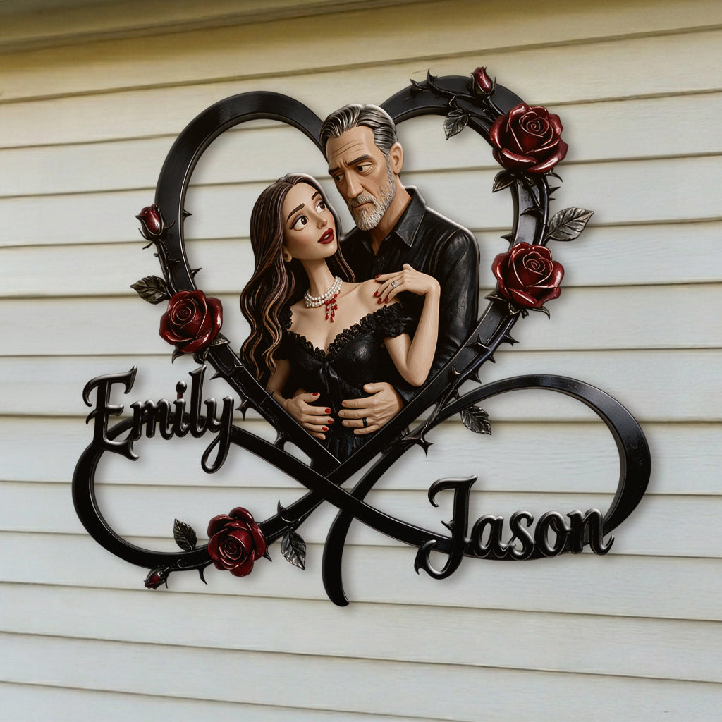 Gothic Theme Rose & Thrones Wall Art For Couple, King of the Perky Goths Style Wall Decor - Personalized Couple 3D Printed Cut Metal Sign