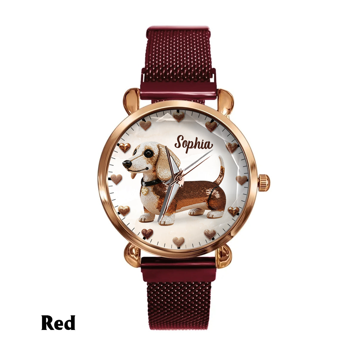 Personalisierte Damen-Handuhr mit Hundemotiv