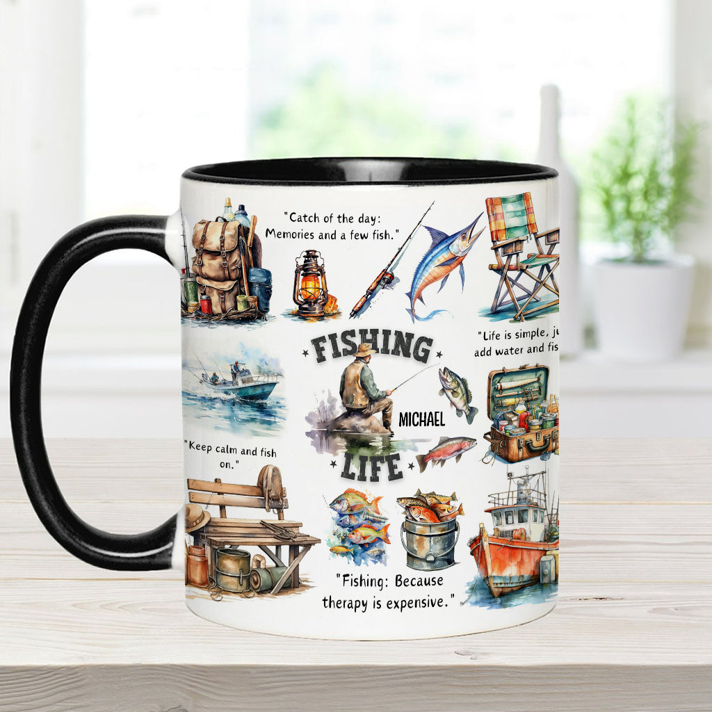Angelbegeisterte – Personalisierte Tasse mit Angelmotiv