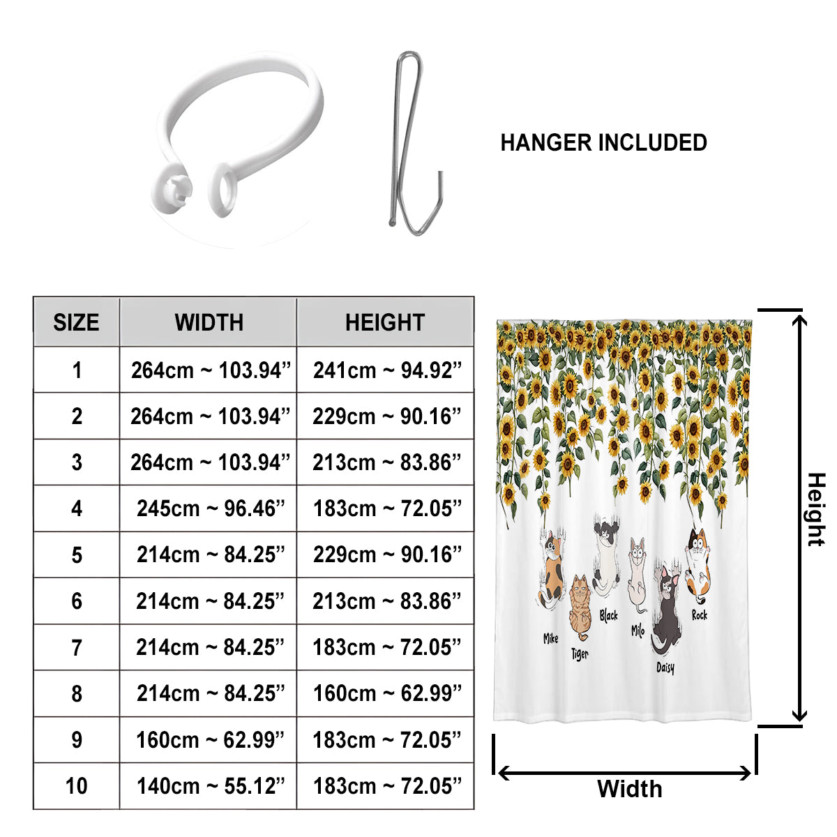 Niedliche Katzen und Sonnenblumen – Personalisierter Verdunkelungsvorhang/Gardinen-Set mit Katzenmotiv