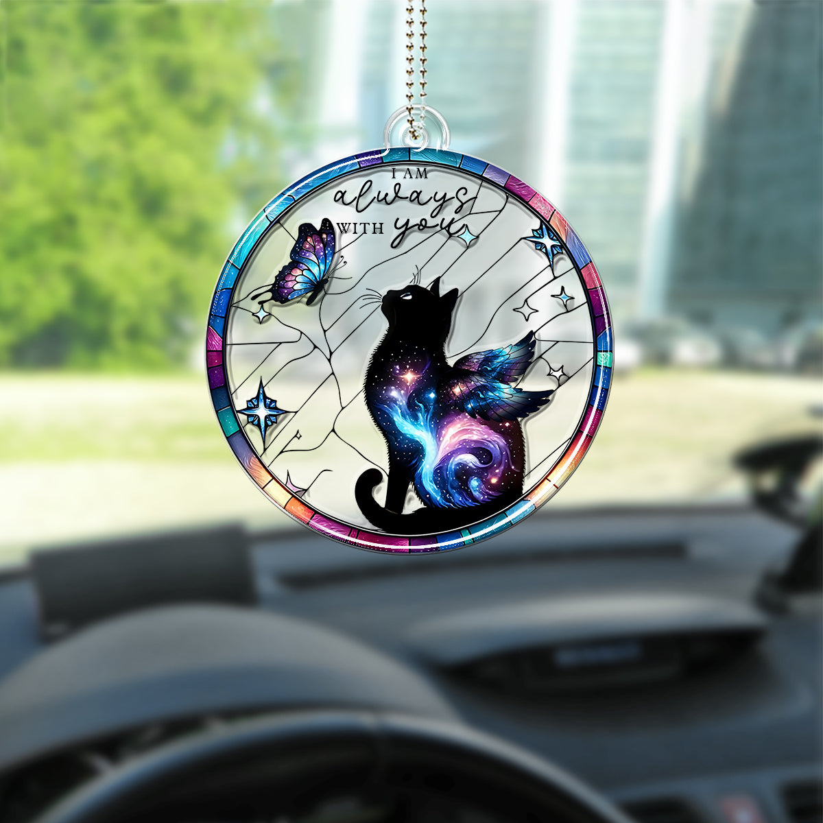 Ich bin immer bei dir – Personalisierter Autoanhänger in Katzenform