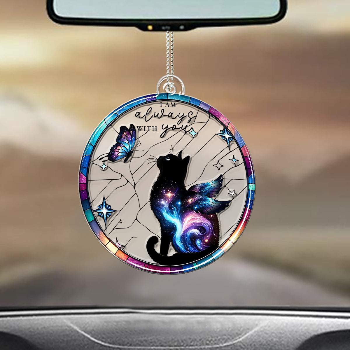 Ich bin immer bei dir – Personalisierter Autoanhänger in Katzenform