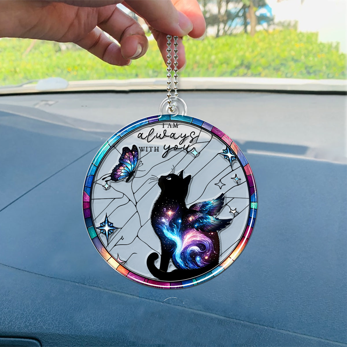 Ich bin immer bei dir – Personalisierter Autoanhänger in Katzenform