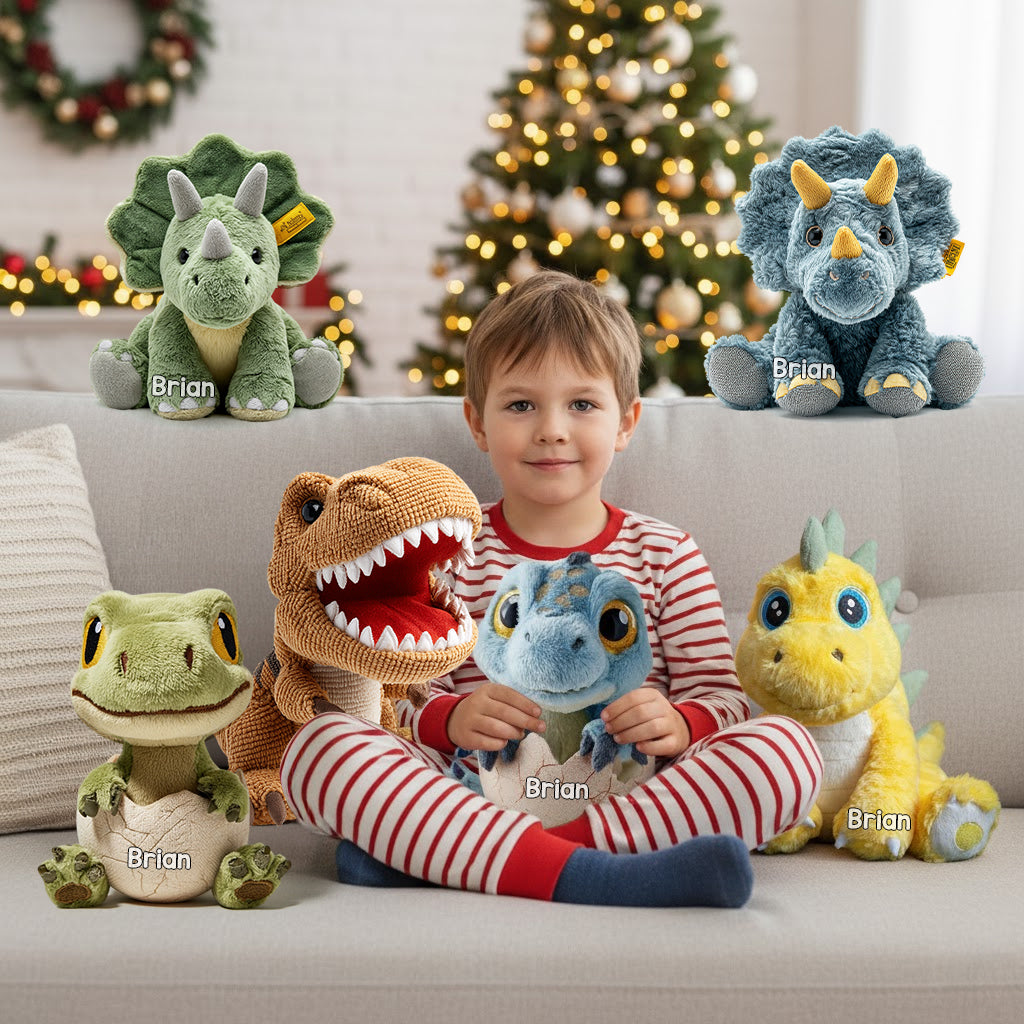 Liebe Dinosaurier - Personalisiertes Kinderkissen aus Kunstfell in Dinosaurierform