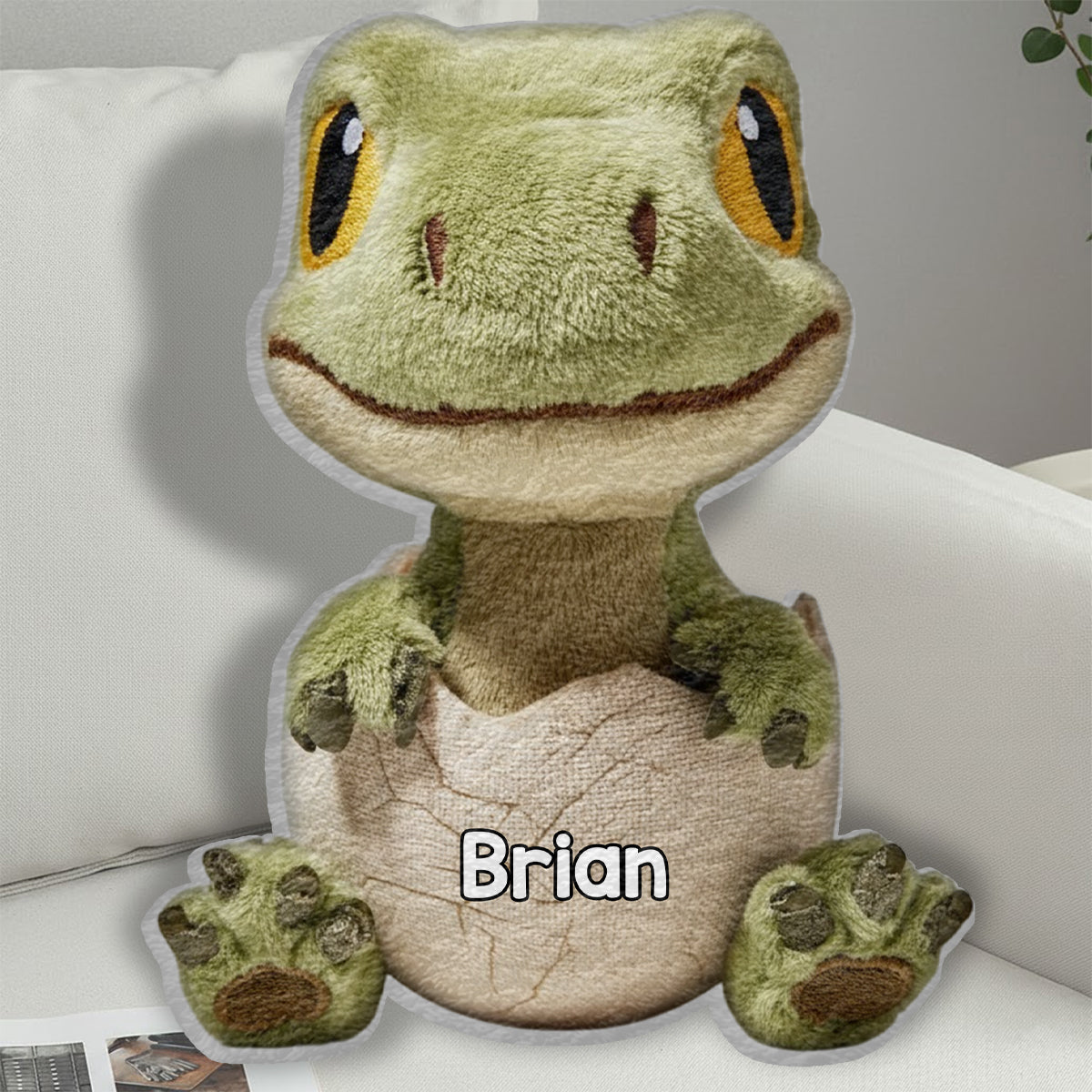 Liebe Dinosaurier - Personalisiertes Kinderkissen aus Kunstfell in Dinosaurierform