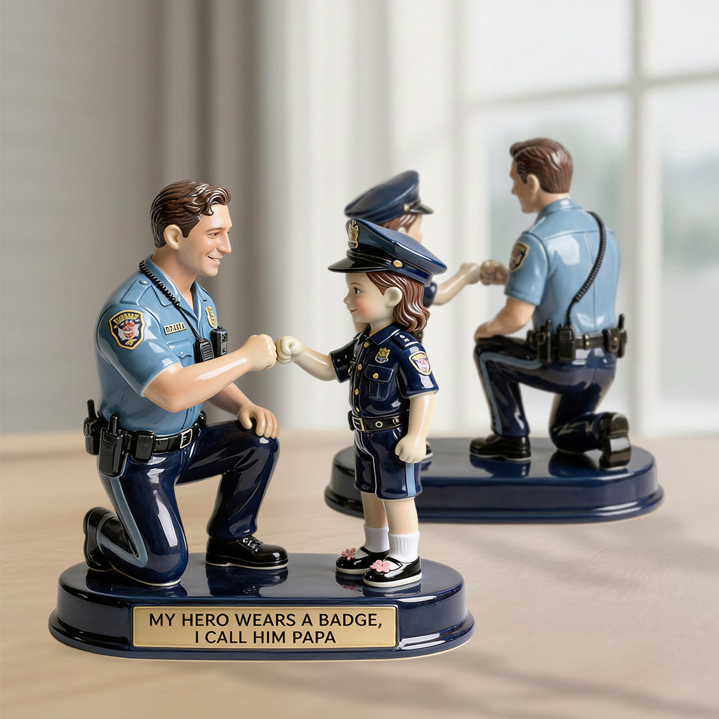 Unser Held trägt ein Abzeichen, wir nennen ihn Papa - Personalisierte Polizeibeamter Premium 3D Figur