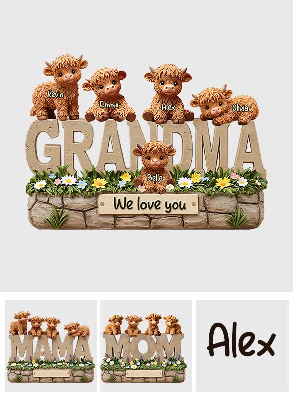 Cute Highland Cow Grandma, Mom - Personalized Grandma Custom Shaped Acrylic Plaque