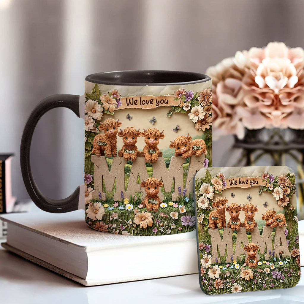 Niedliche Hochlandkuh-Mama - Personalisierte Tasse mit Muttermotiv