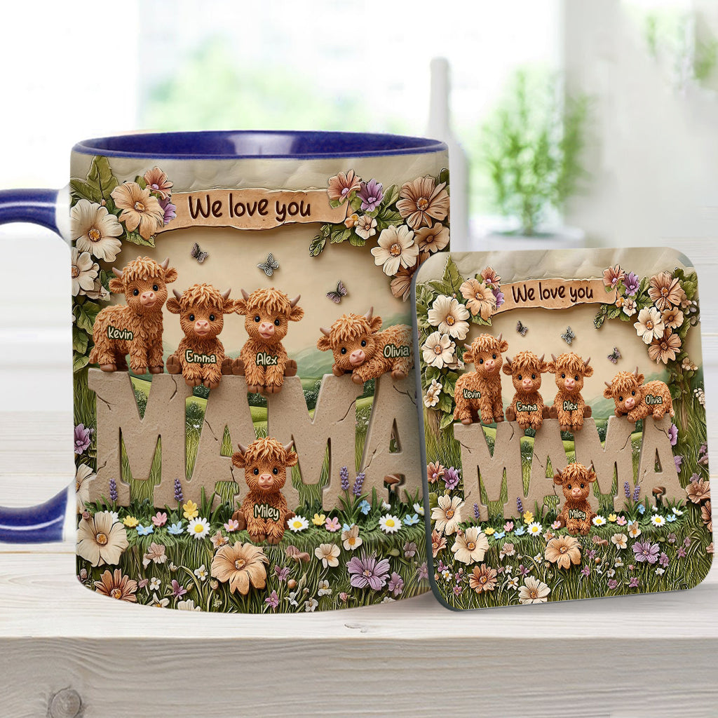 Niedliche Hochlandkuh-Mama - Personalisierte Tasse mit Muttermotiv