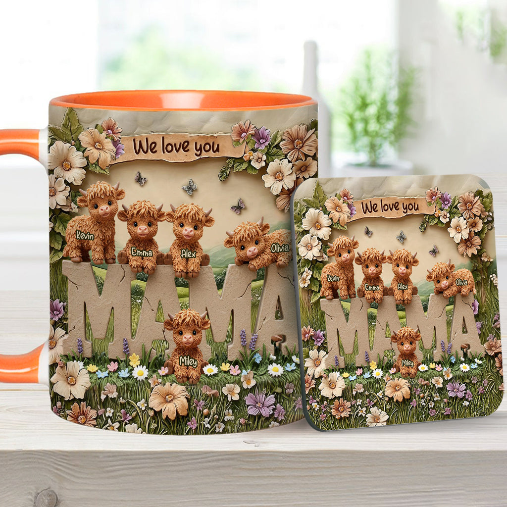 Niedliche Hochlandkuh-Mama - Personalisierte Tasse mit Muttermotiv