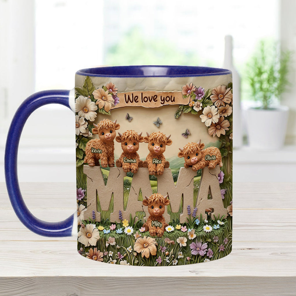 Niedliche Hochlandkuh-Mama - Personalisierte Tasse mit Muttermotiv