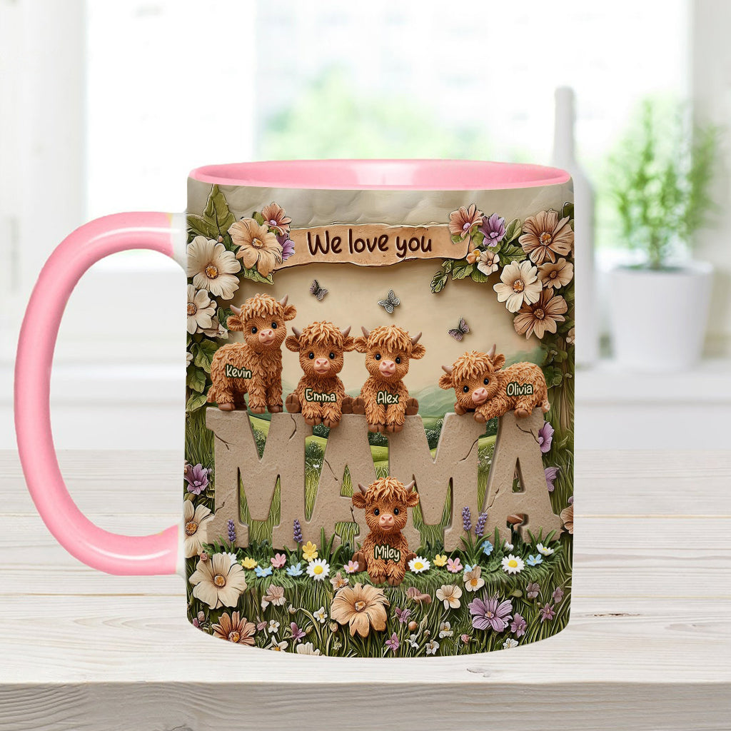 Niedliche Hochlandkuh-Mama - Personalisierte Tasse mit Muttermotiv
