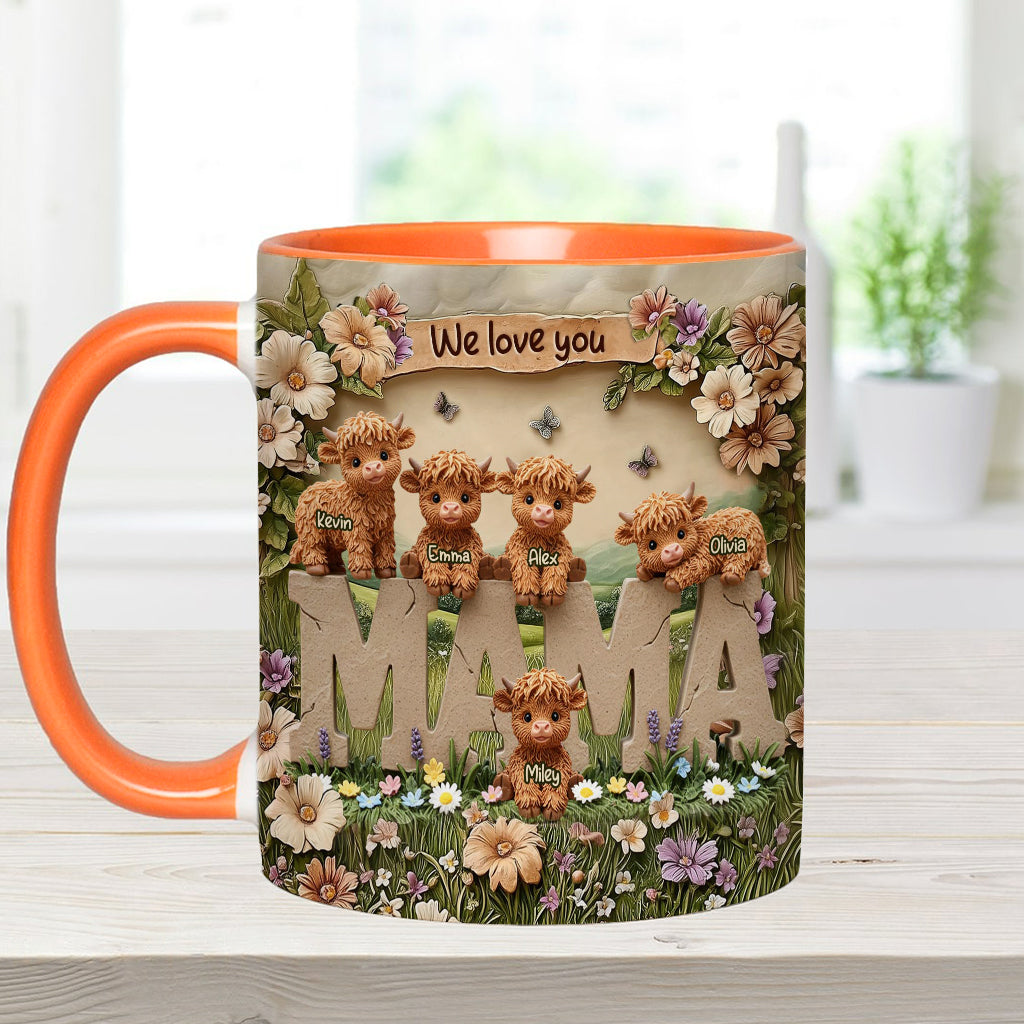 Niedliche Hochlandkuh-Mama - Personalisierte Tasse mit Muttermotiv