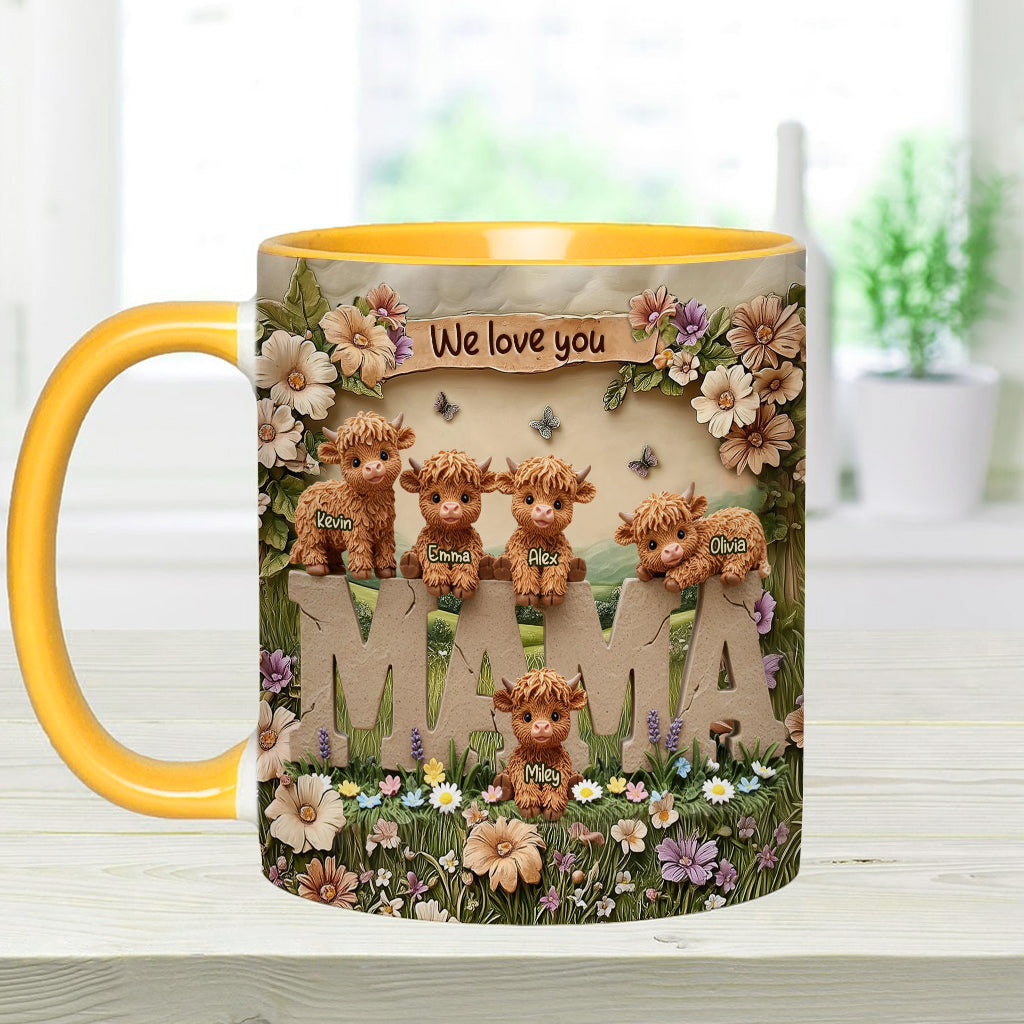 Niedliche Hochlandkuh-Mama - Personalisierte Tasse mit Muttermotiv