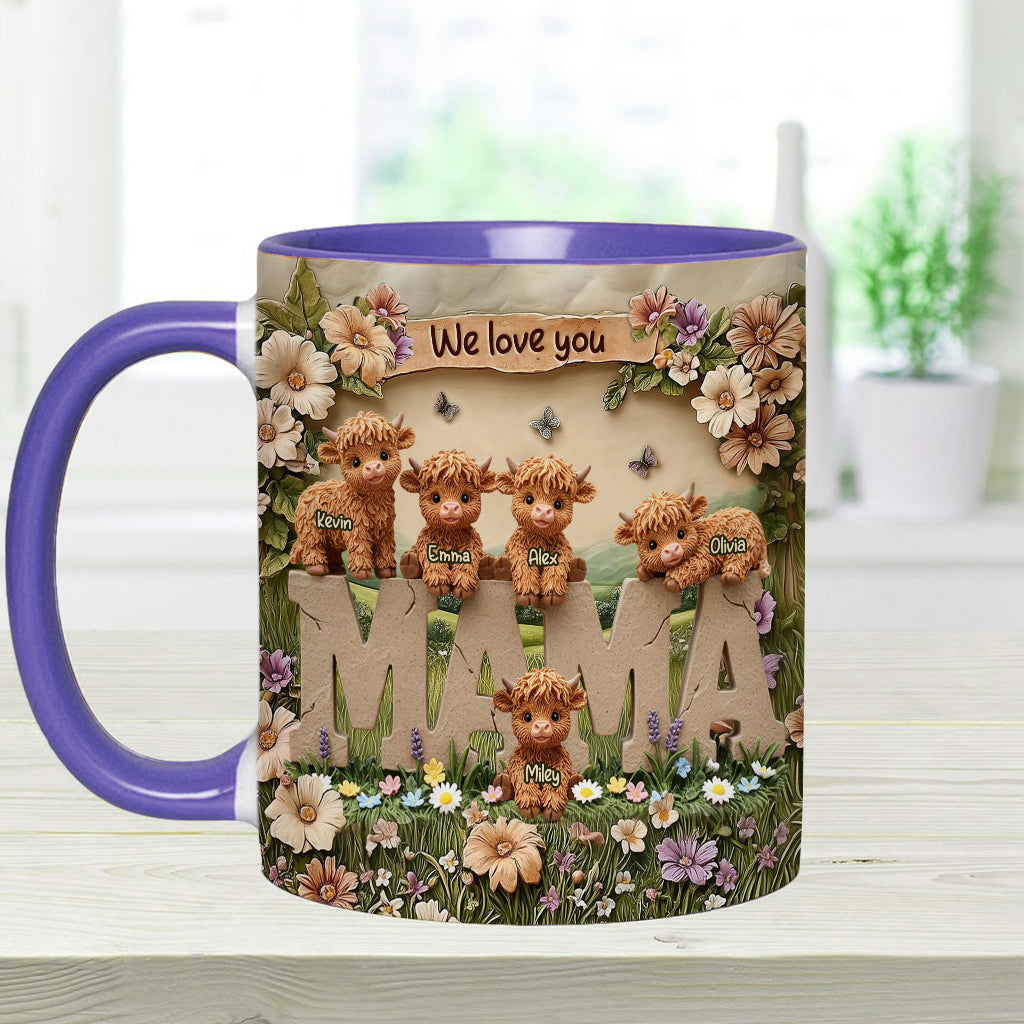 Niedliche Hochlandkuh-Mama - Personalisierte Tasse mit Muttermotiv
