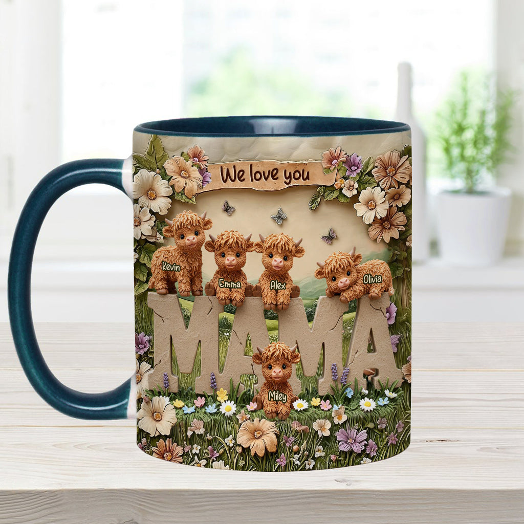 Niedliche Hochlandkuh-Mama - Personalisierte Tasse mit Muttermotiv