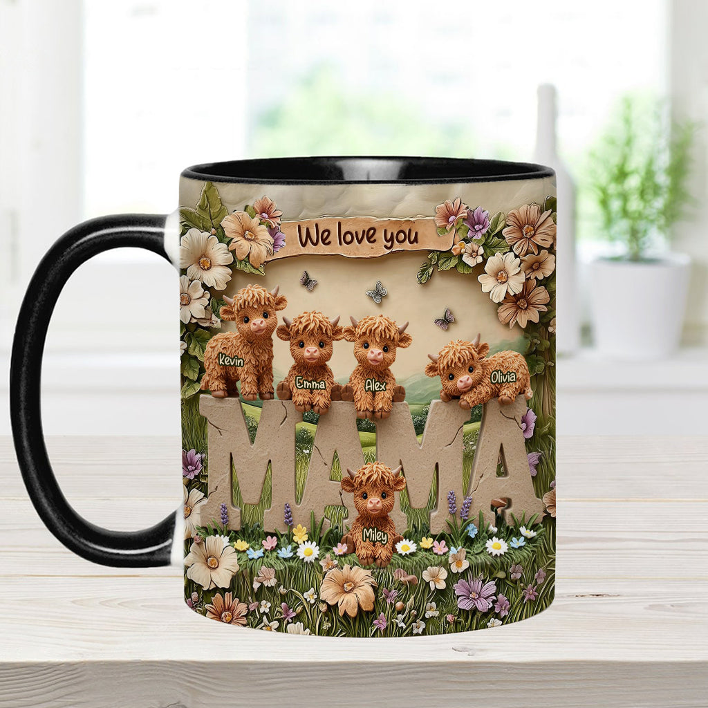 Niedliche Hochlandkuh-Mama - Personalisierte Tasse mit Muttermotiv