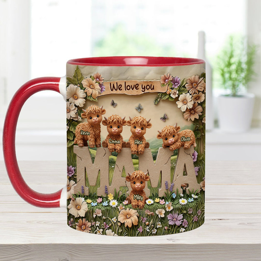Niedliche Hochlandkuh-Mama - Personalisierte Tasse mit Muttermotiv