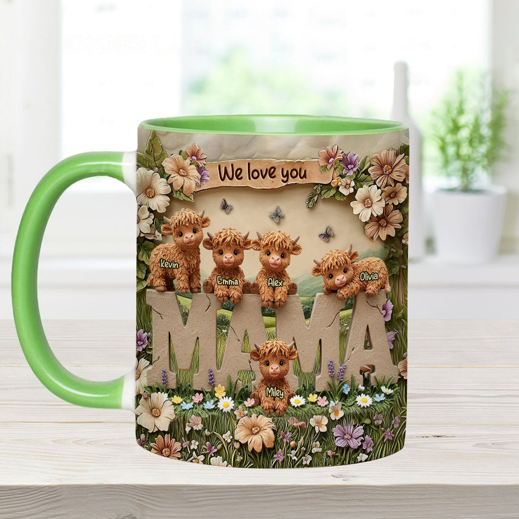 Niedliche Hochlandkuh-Mama - Personalisierte Tasse mit Muttermotiv