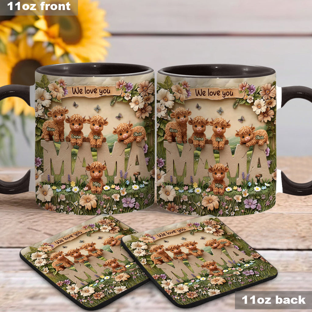 Niedliche Hochlandkuh-Mama - Personalisierte Tasse mit Muttermotiv