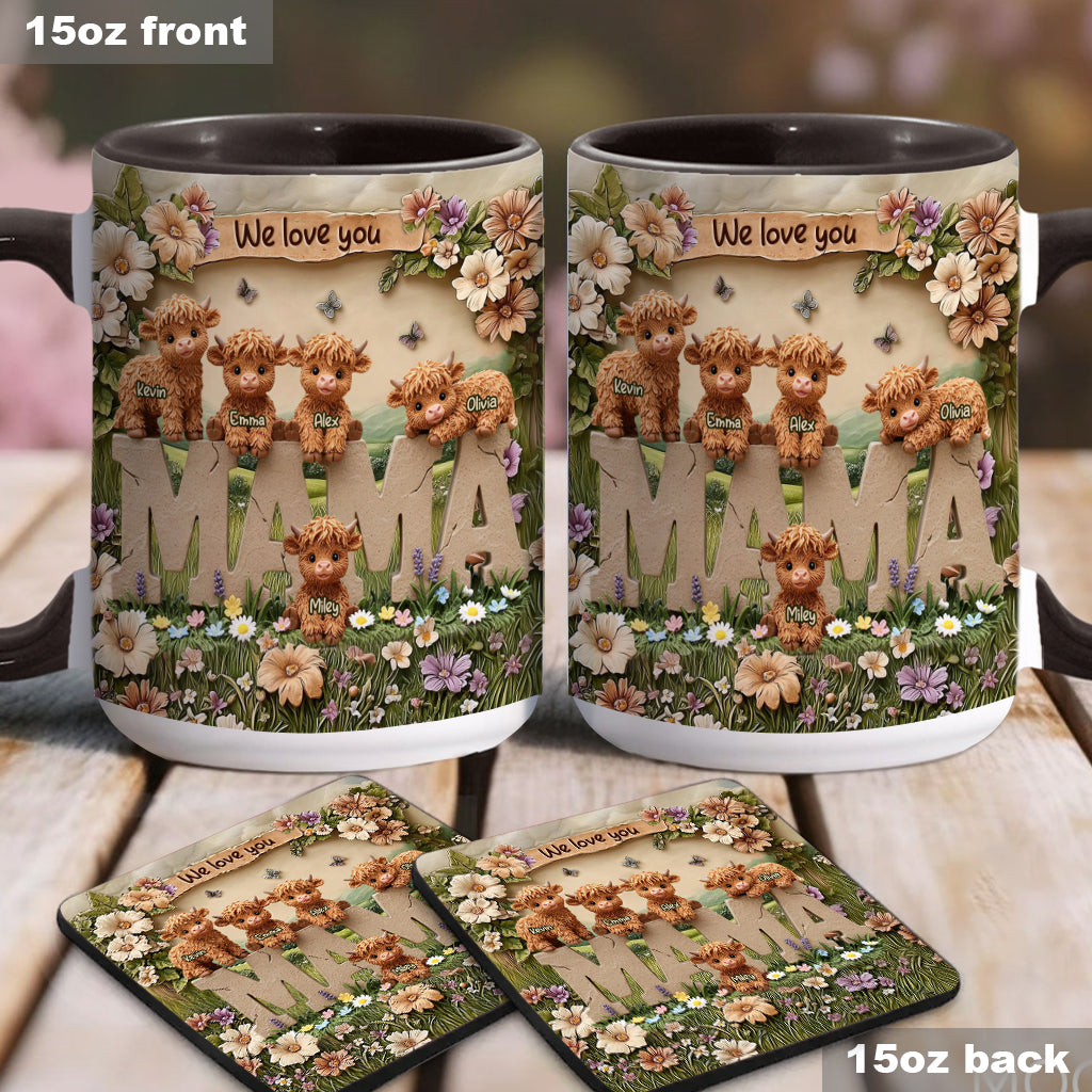 Niedliche Hochlandkuh-Mama - Personalisierte Tasse mit Muttermotiv
