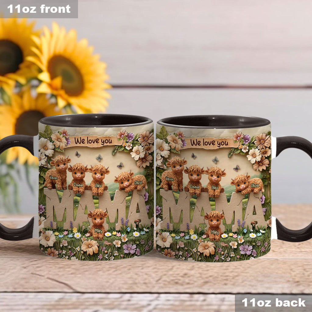Niedliche Hochlandkuh-Mama - Personalisierte Tasse mit Muttermotiv