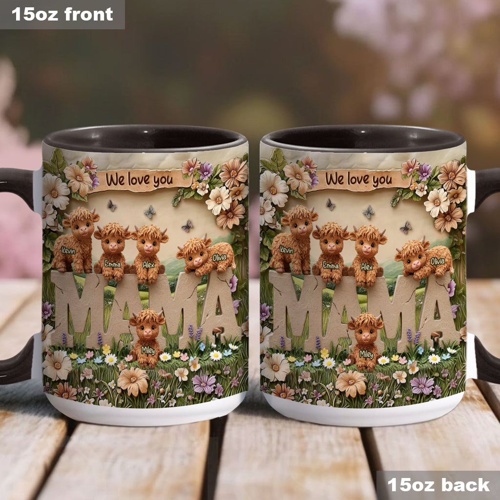 Niedliche Hochlandkuh-Mama - Personalisierte Tasse mit Muttermotiv