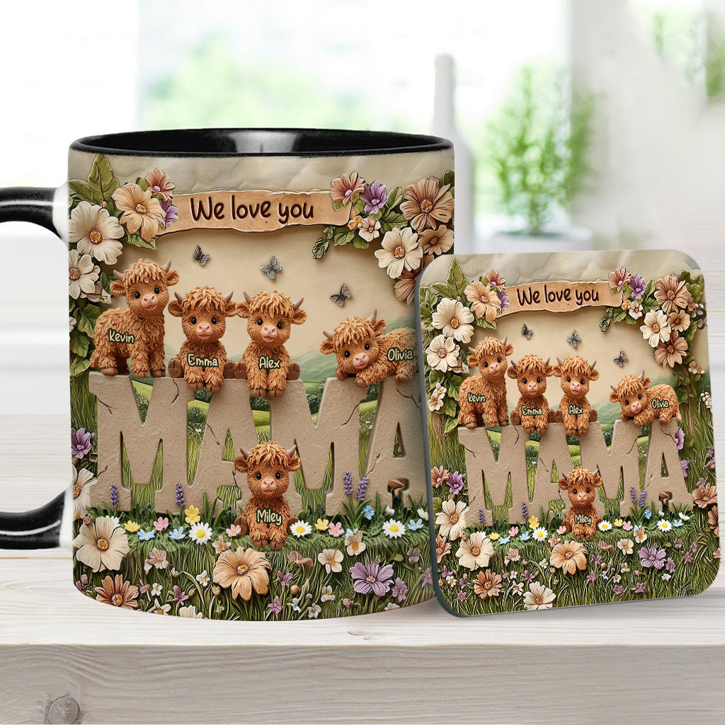 Niedliche Hochlandkuh-Mama - Personalisierte Tasse mit Muttermotiv
