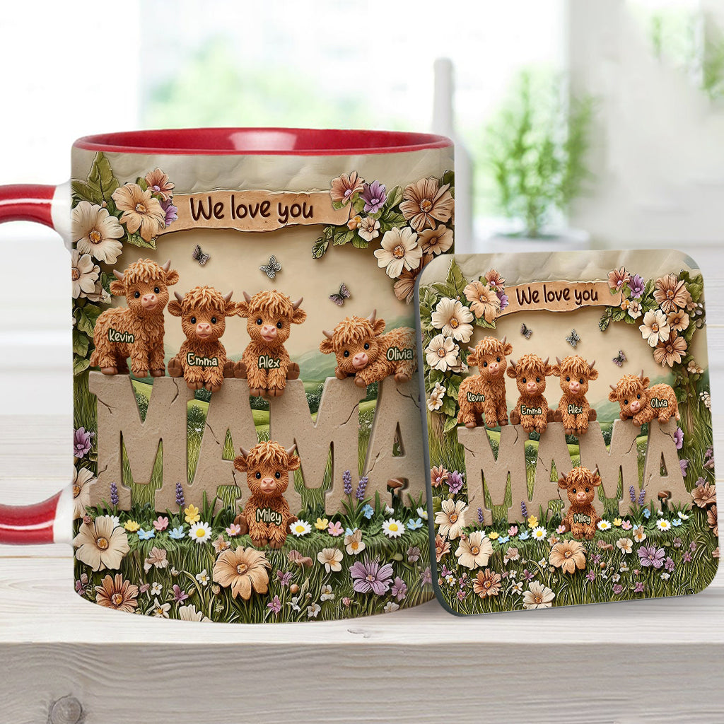 Niedliche Hochlandkuh-Mama - Personalisierte Tasse mit Muttermotiv