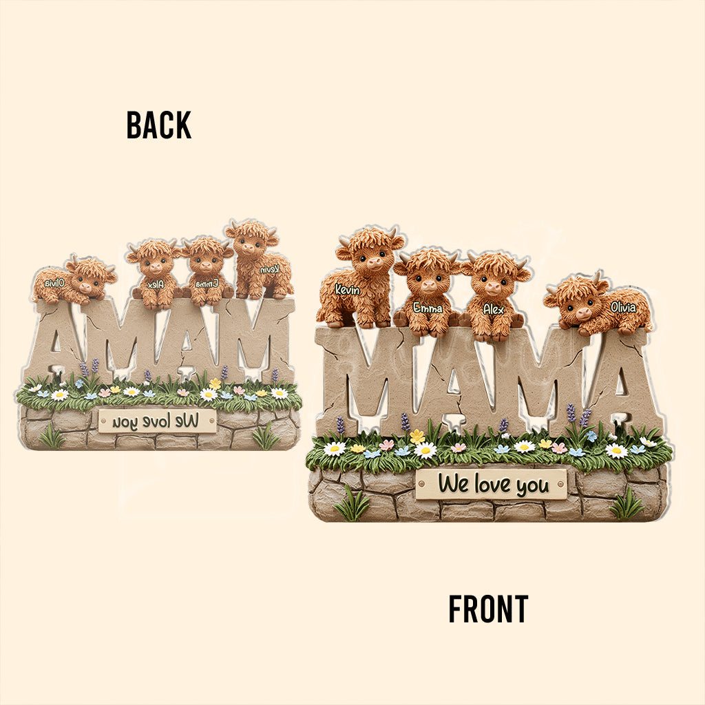 Cute Highland Cow Mama - Personalized Mother Custom Shaped Acrylic Plaque