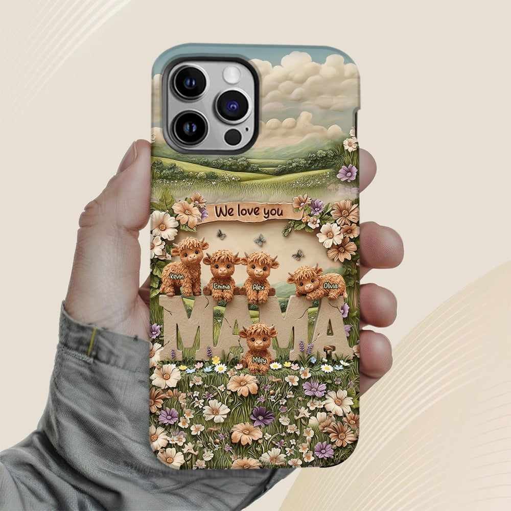 Niedliche Hochlandrind-Mama, Oma – Personalisierte Handyhülle mit Muttermotiv
