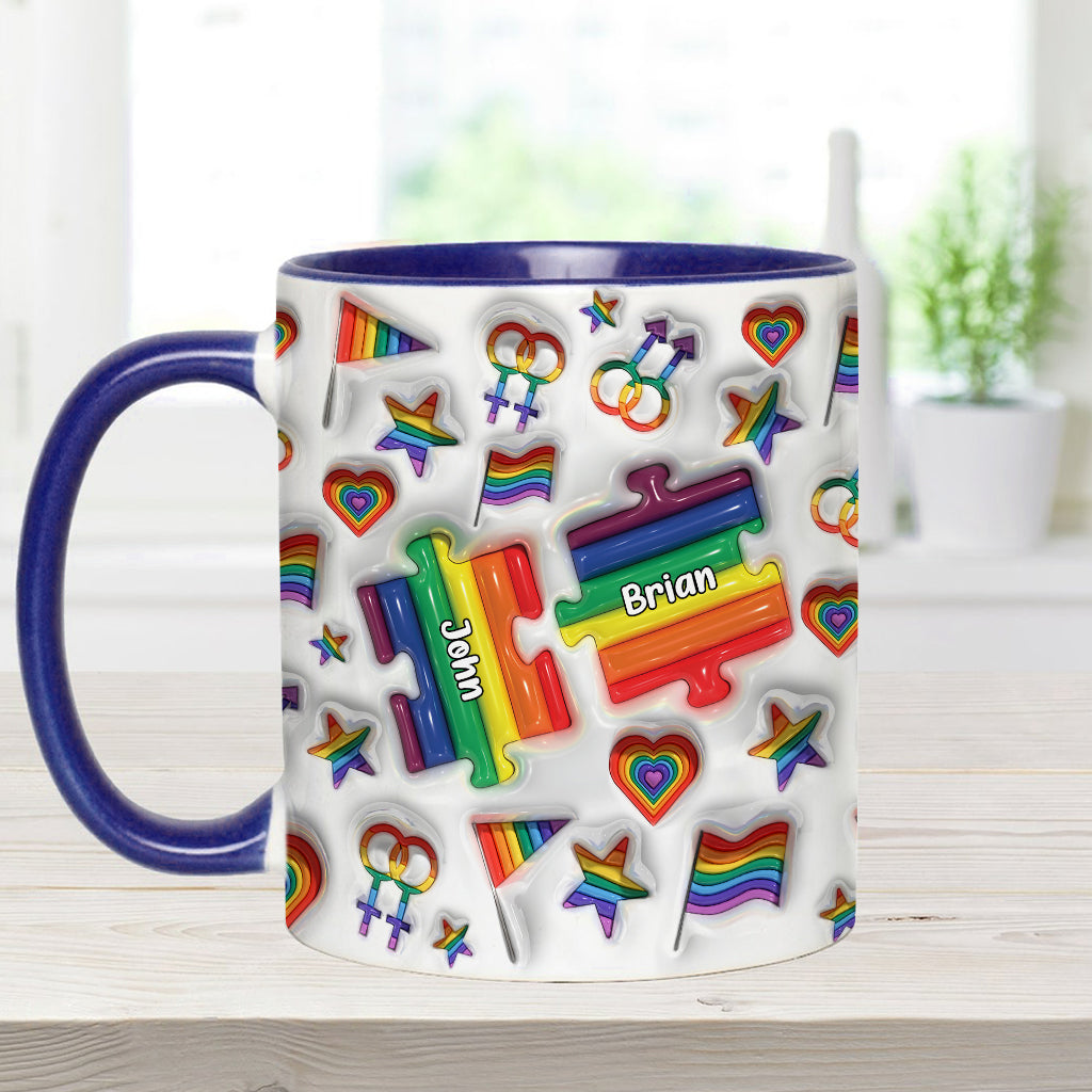 „Liebe ist Liebe“-Paarpuzzle – Personalisierte Tasse mit LGBT-Unterstützungs-Akzent