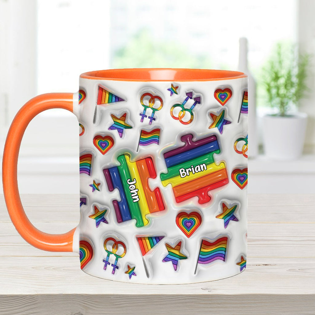 „Liebe ist Liebe“-Paarpuzzle – Personalisierte Tasse mit LGBT-Unterstützungs-Akzent