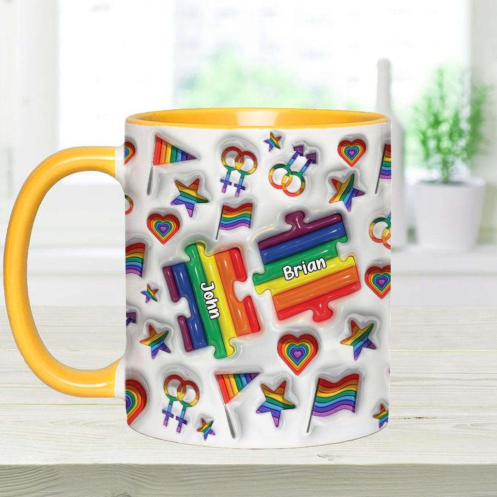 „Liebe ist Liebe“-Paarpuzzle – Personalisierte Tasse mit LGBT-Unterstützungs-Akzent