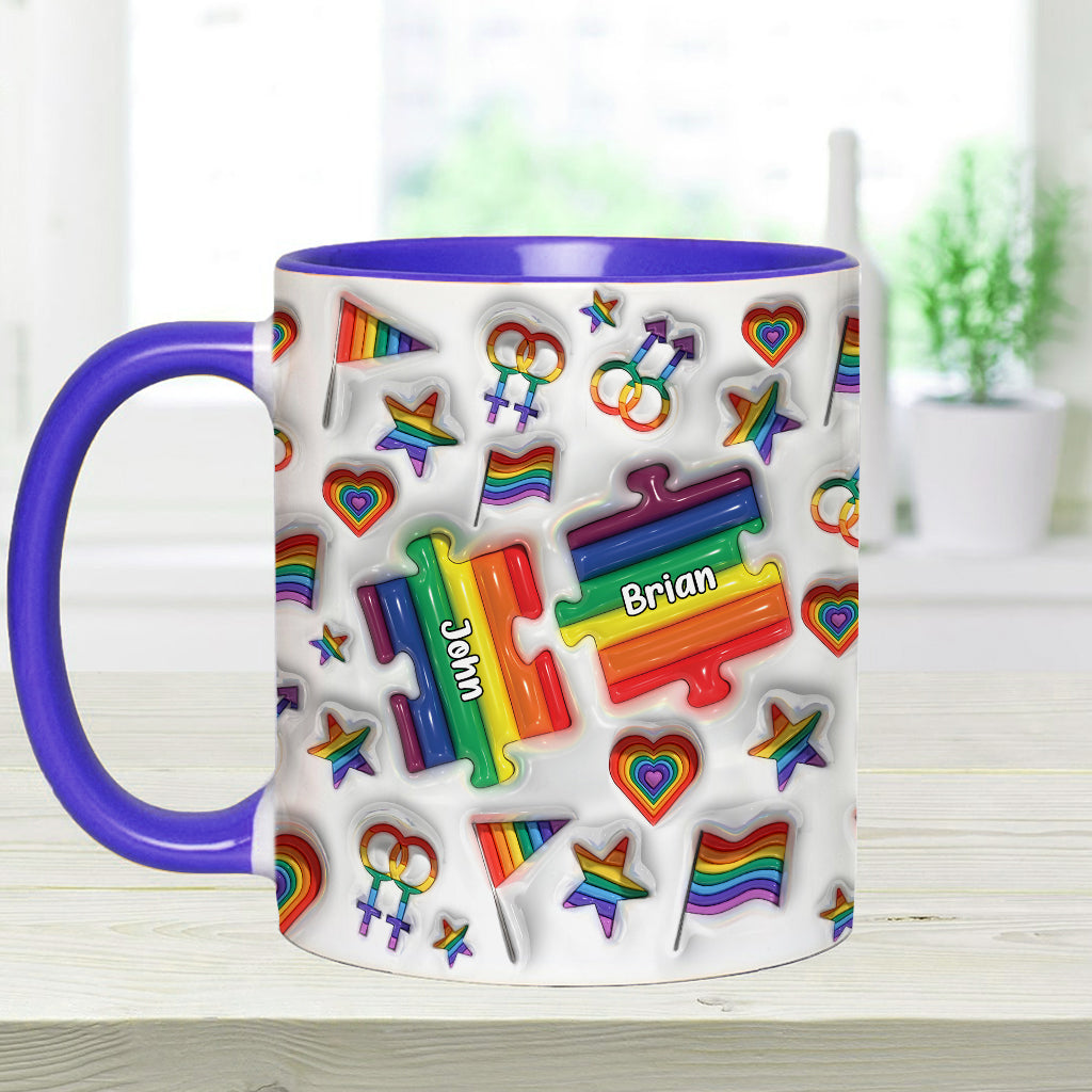 „Liebe ist Liebe“-Paarpuzzle – Personalisierte Tasse mit LGBT-Unterstützungs-Akzent