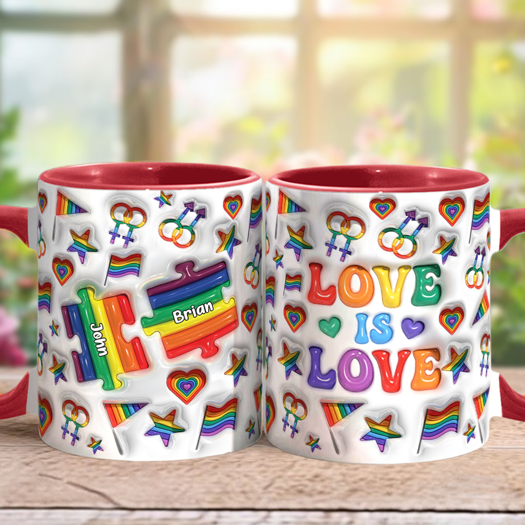 „Liebe ist Liebe“-Paarpuzzle – Personalisierte Tasse mit LGBT-Unterstützungs-Akzent