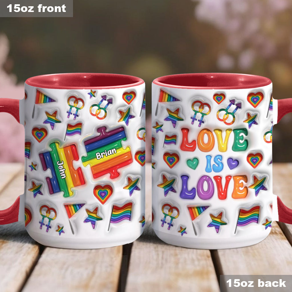 „Liebe ist Liebe“-Paarpuzzle – Personalisierte Tasse mit LGBT-Unterstützungs-Akzent