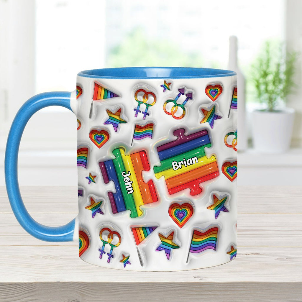 „Liebe ist Liebe“-Paarpuzzle – Personalisierte Tasse mit LGBT-Unterstützungs-Akzent