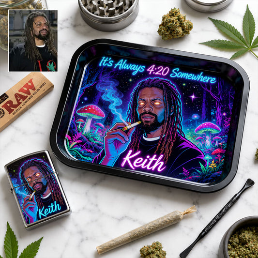 Individuelles Rolling Tray & Feuerzeug-Set aus jedem Foto - Personalisierte Weed Auffangschale mit Feuerzeug