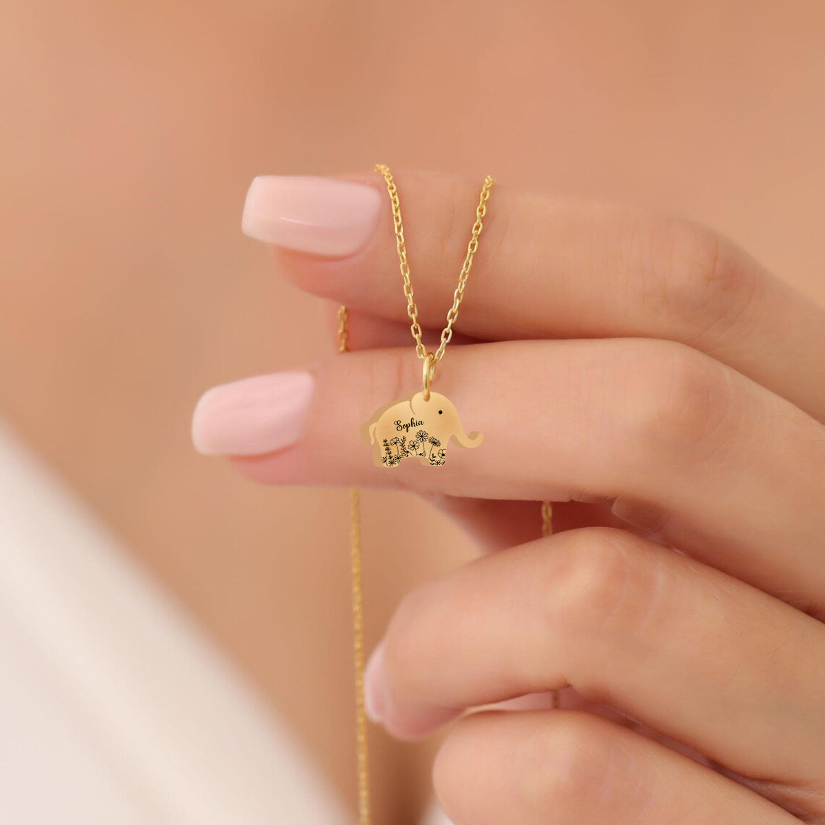 Cute Foral Elephant Mom & Child Necklace - Personalized Mother Matching Pendant Necklace