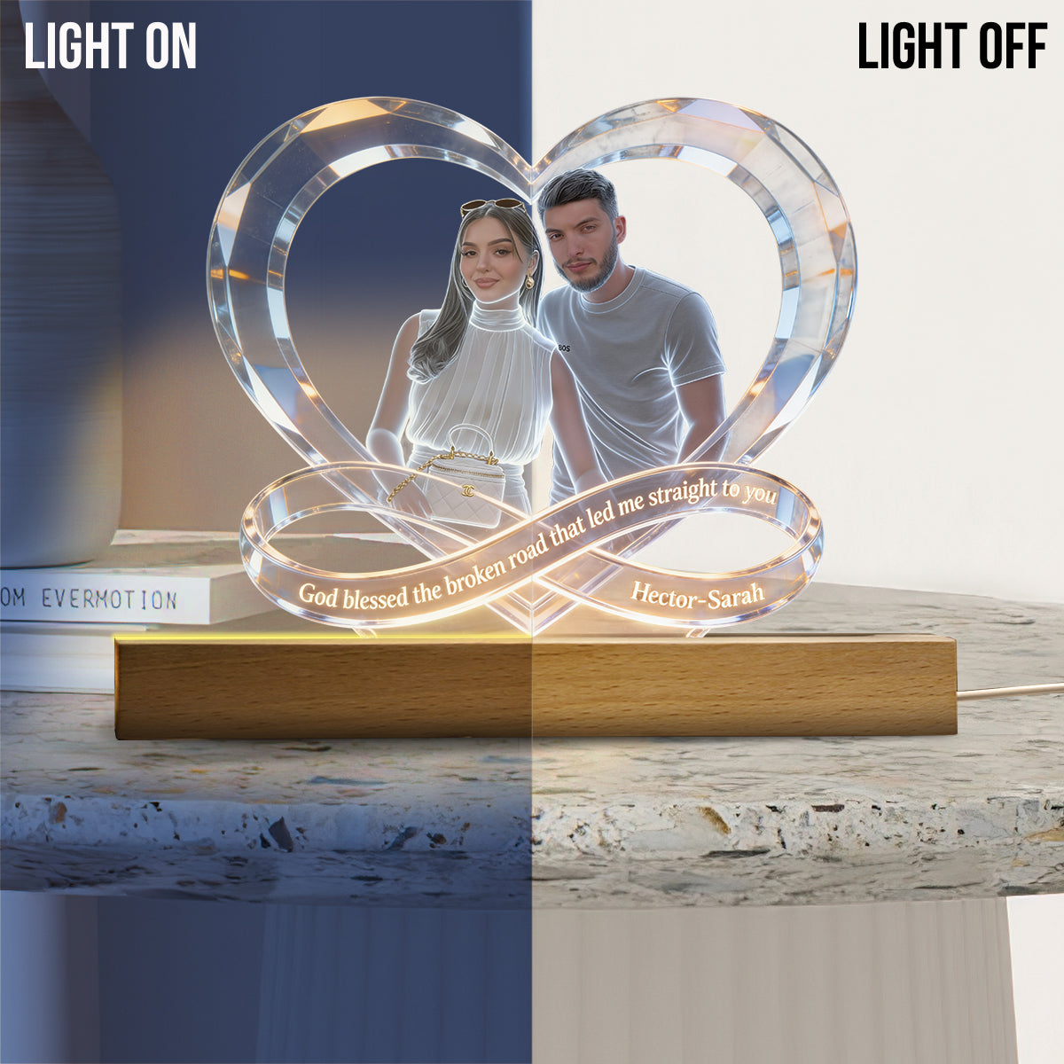 Gott segnete den zerbrochenen Weg – Personalisierte LED-Nachtleuchte in Paarform