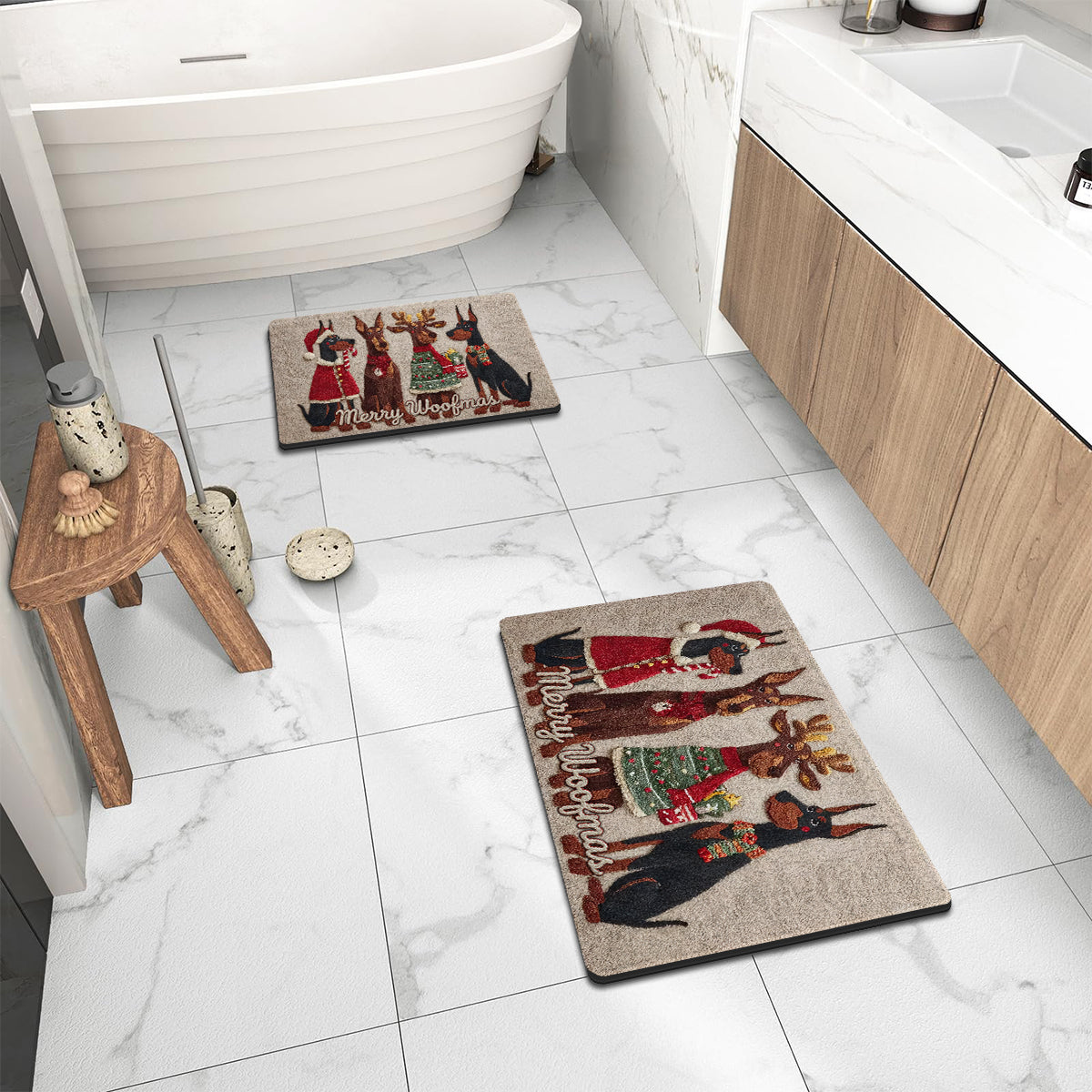 Weihnachtshund - Personalisierter, rutschfester, getufteter Hundeteppich