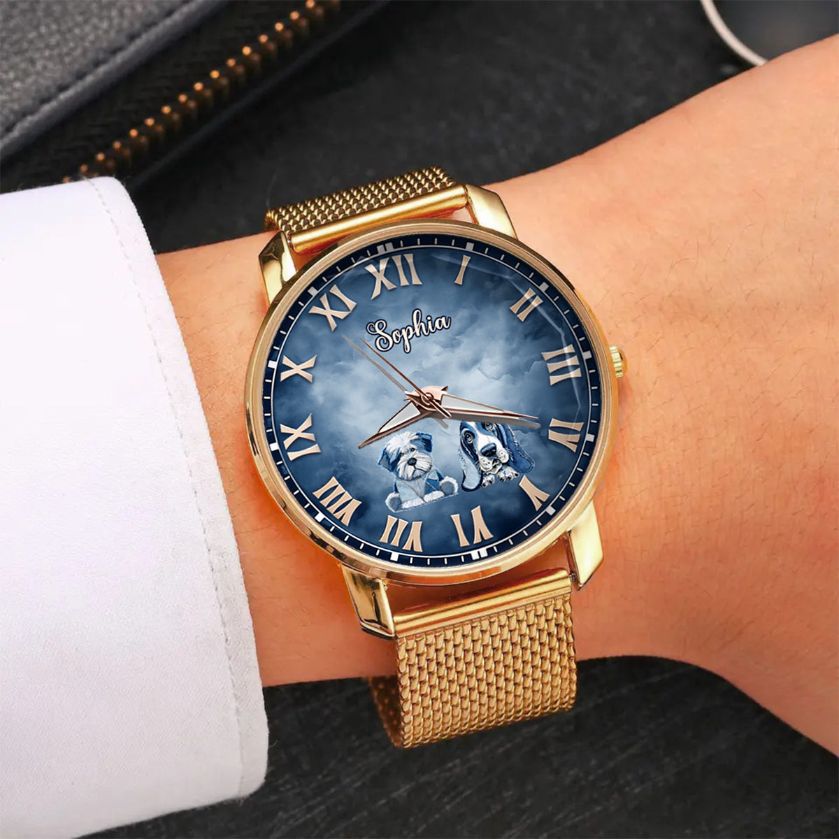 Geschenk für Hundemama – Personalisierte Damen-Handuhr mit Hundemotiv