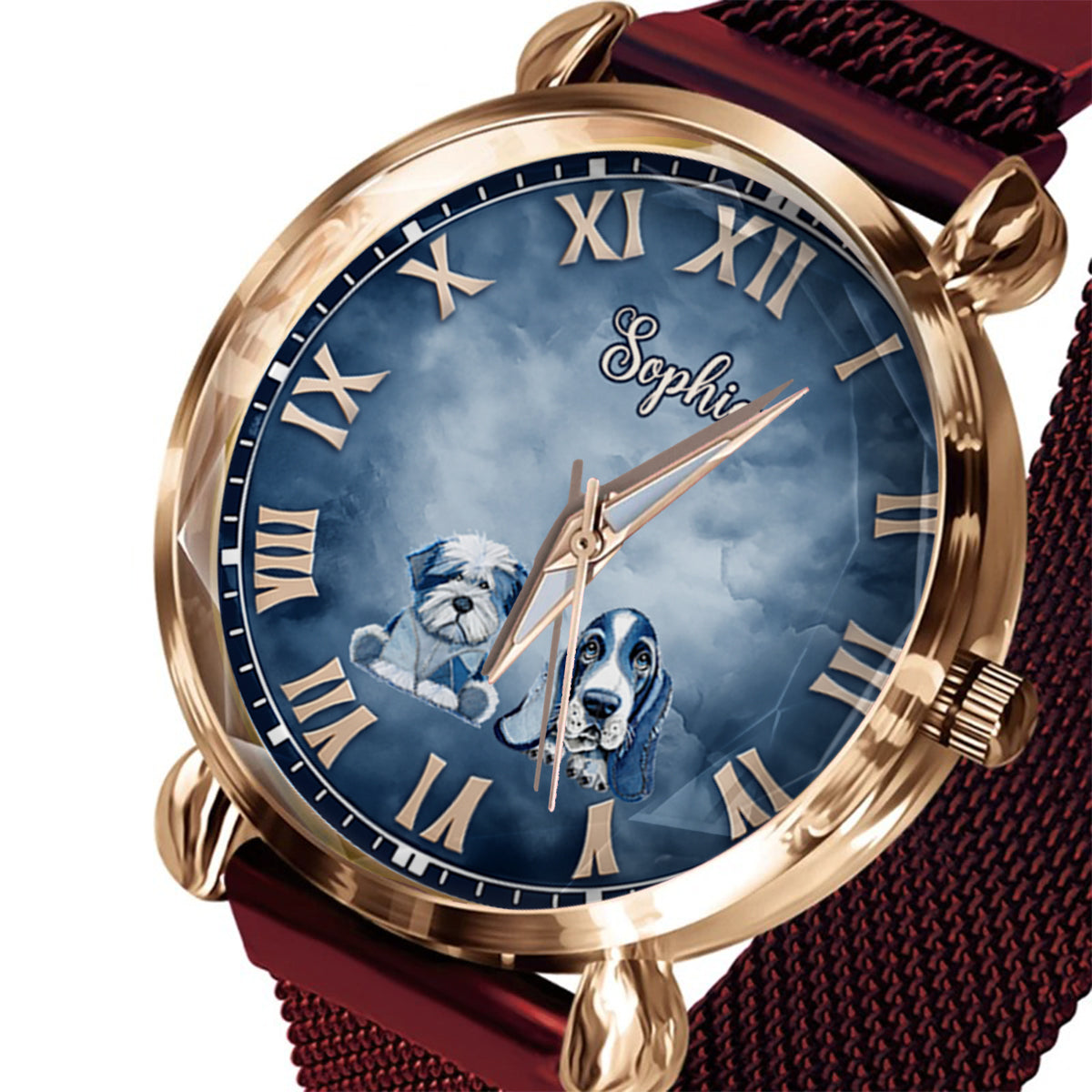 Geschenk für Hundemama – Personalisierte Damen-Handuhr mit Hundemotiv