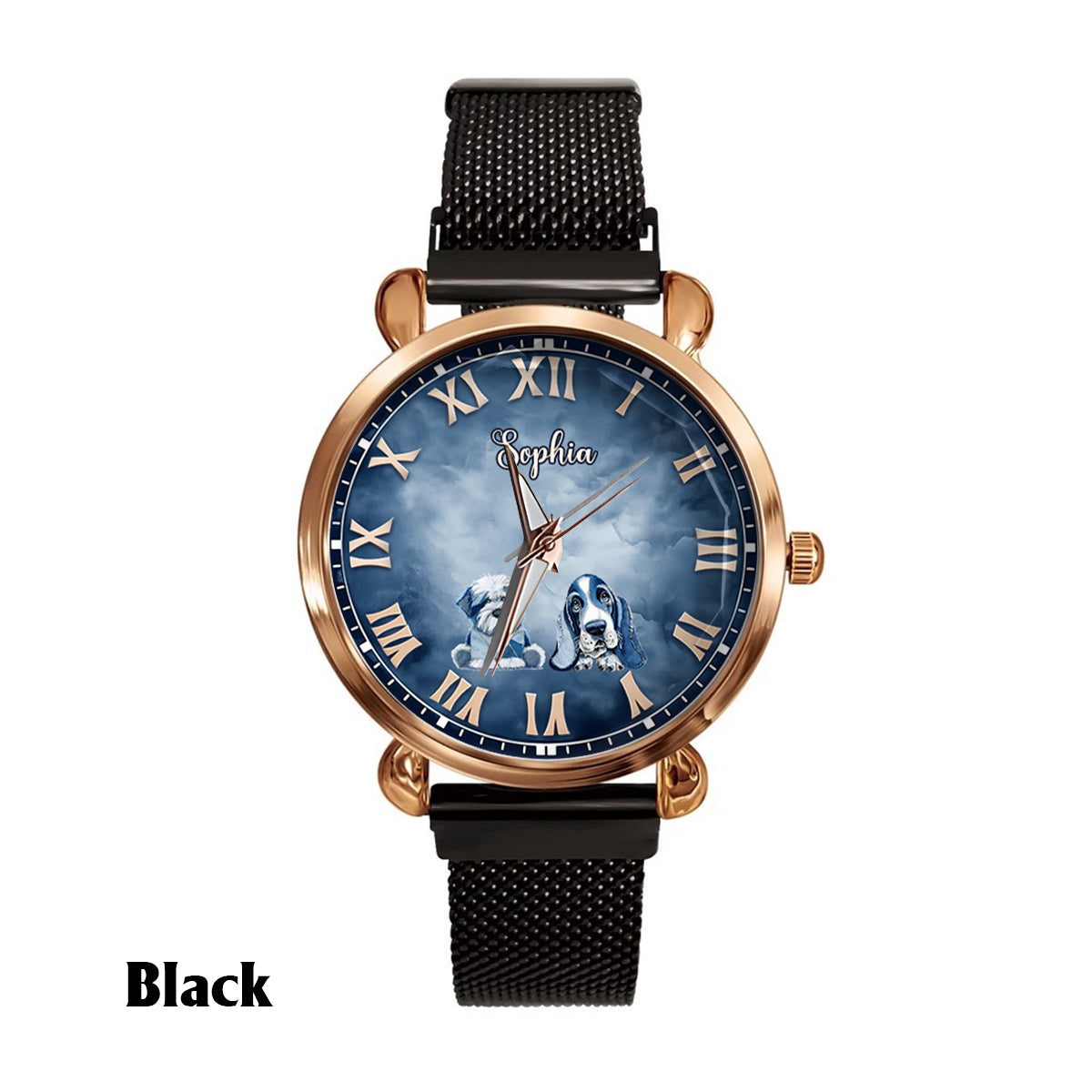 Geschenk für Hundemama – Personalisierte Damen-Handuhr mit Hundemotiv