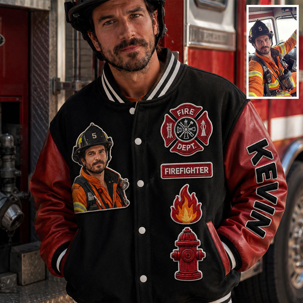 Any Photo Proud Firefighter - Personalized Firefighter Varsity Jacket