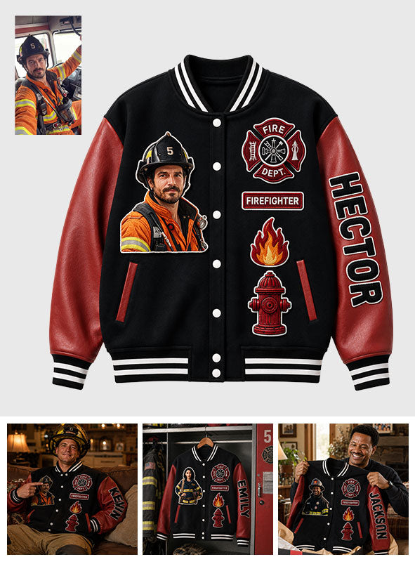 Any Photo Proud Firefighter - Personalized Firefighter Varsity Jacket